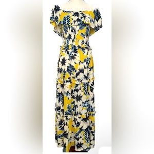 RAGA FLORAL OFF SHOULDER DRESS YELLOW BLUE SIZE S NWT
